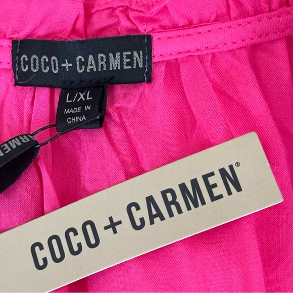 Coco + Carmen 3/4 Sleeve Peasant Top Size L/ XL 100% Viscose Pink New with Tag - Picture 3 of 6